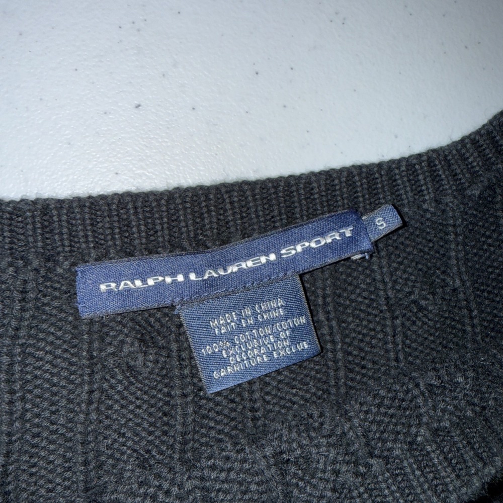 Ralph Lauren Golf Sweater Womens Small Black Cable Knit Crewneck Pink Pony VTG - Picture 3 of 10